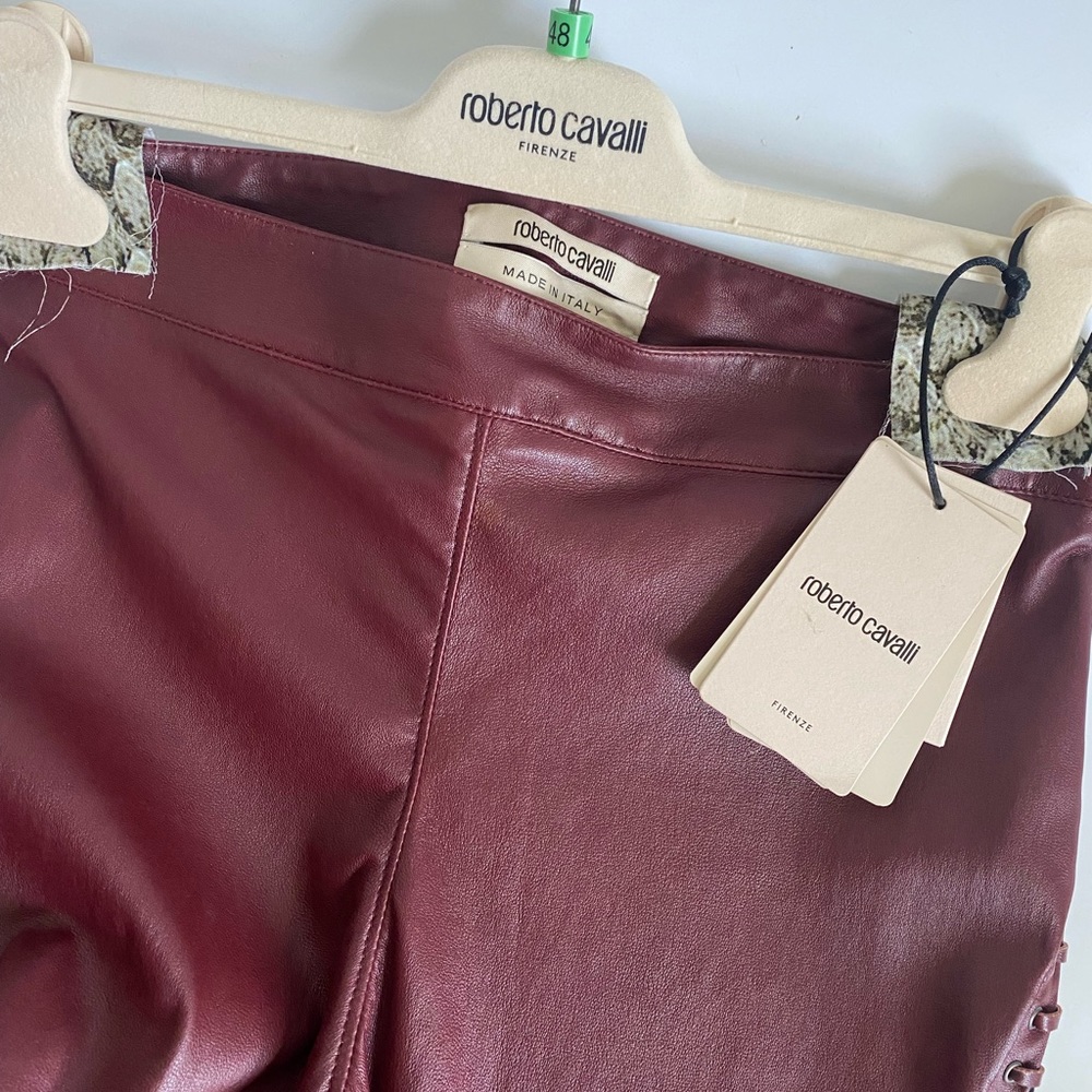Roberto Cavalli Oxblood Leather And Jersey Trousers - Picture 7 of 8